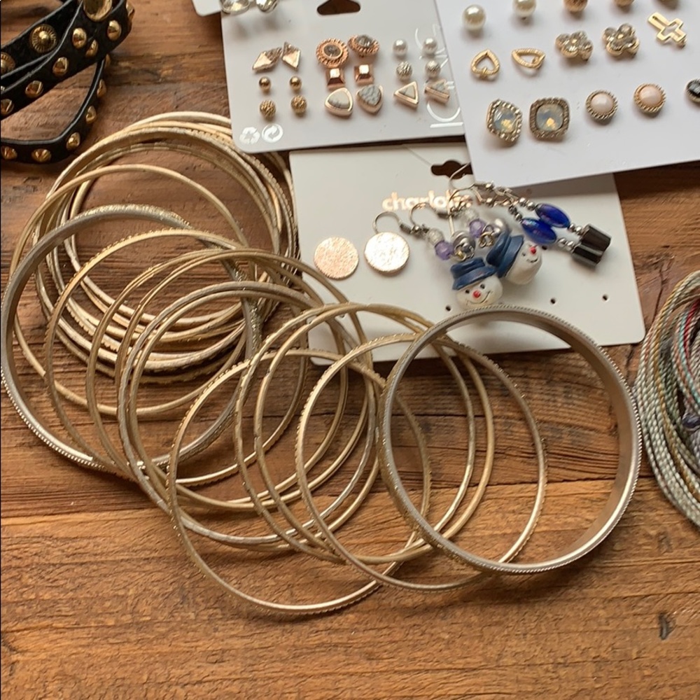 Large Bundle Costume Jewelry Earrings, Bangles